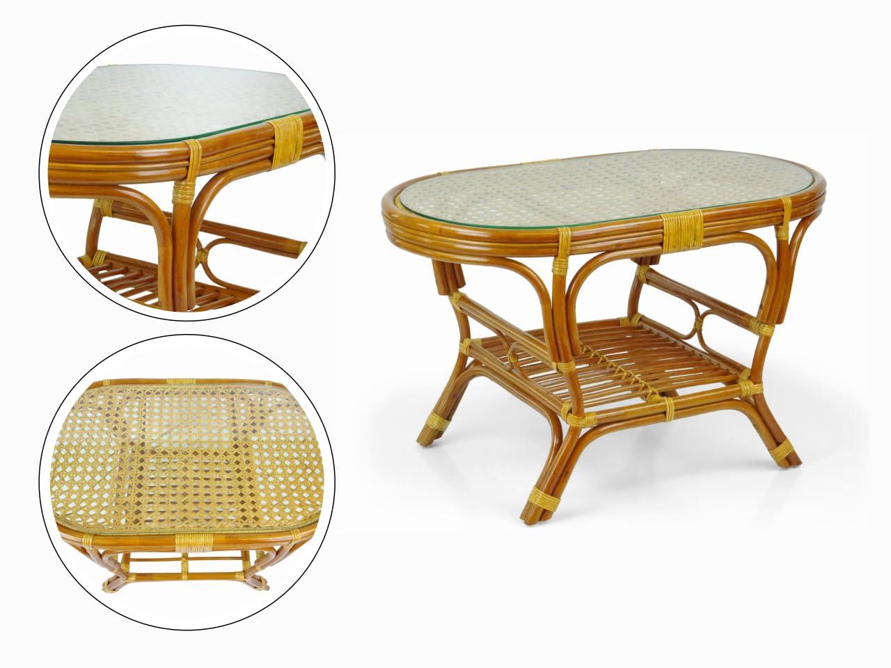 Bay Isle Home™ Malibu Lounge Set Of 4: 2 Natural Rattan Wicker Chairs, Loveseat And Coffee Table W/Glass Handmade, Colonial