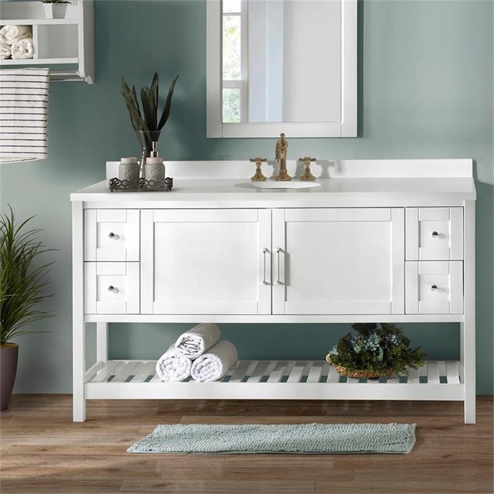 Alaterre Furniture Bennet 60"W White Wood Vanity Cabinet Only