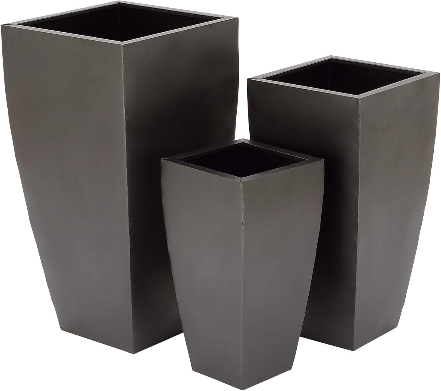 Set of 3 Modern Rectangular Metal Planters Black - Olivia & May: Iron Construction, Indoor/Outdoor Use, No Drainage Holes