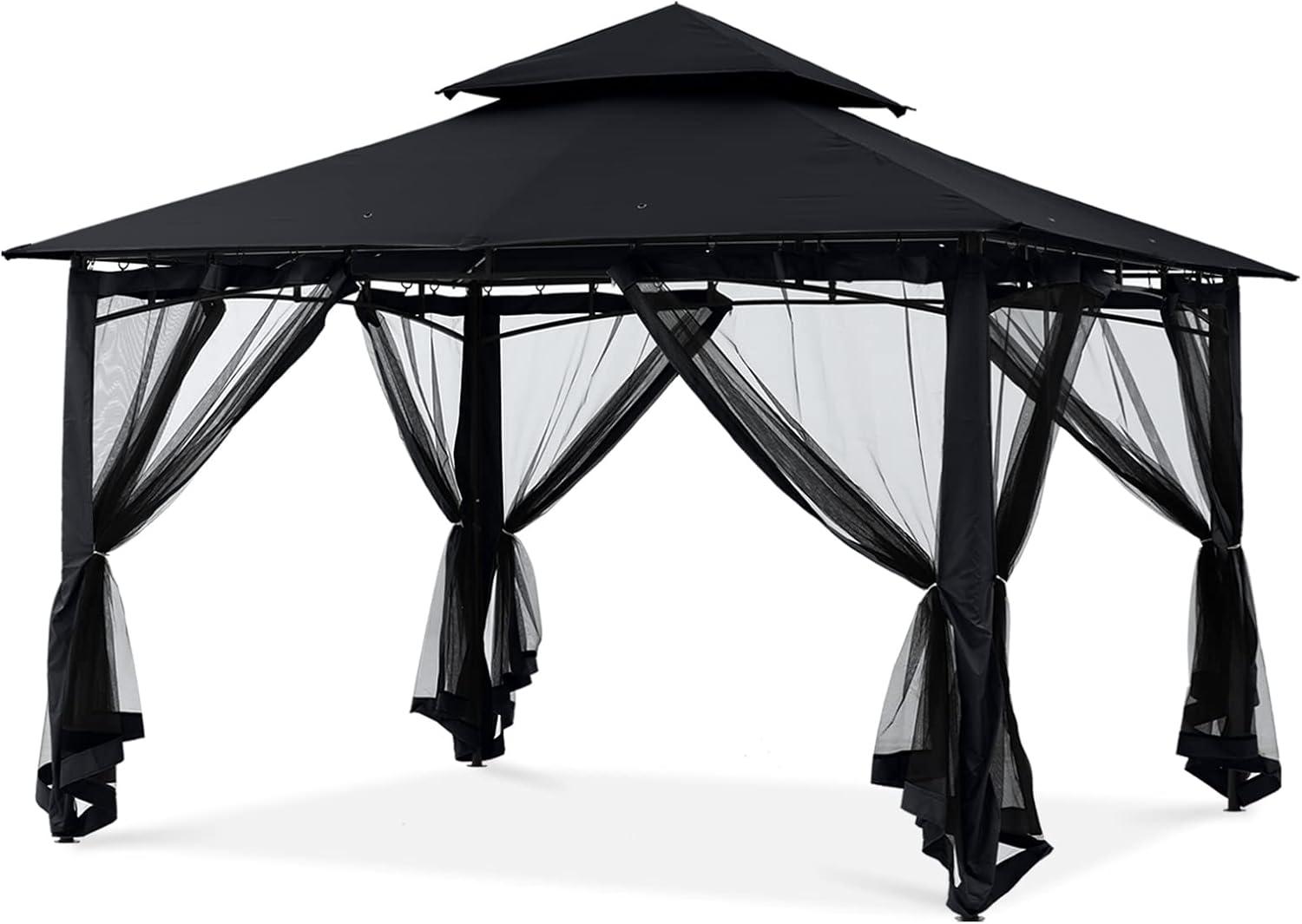 10x10 Black Steel Frame Outdoor Gazebo with Netting Walls