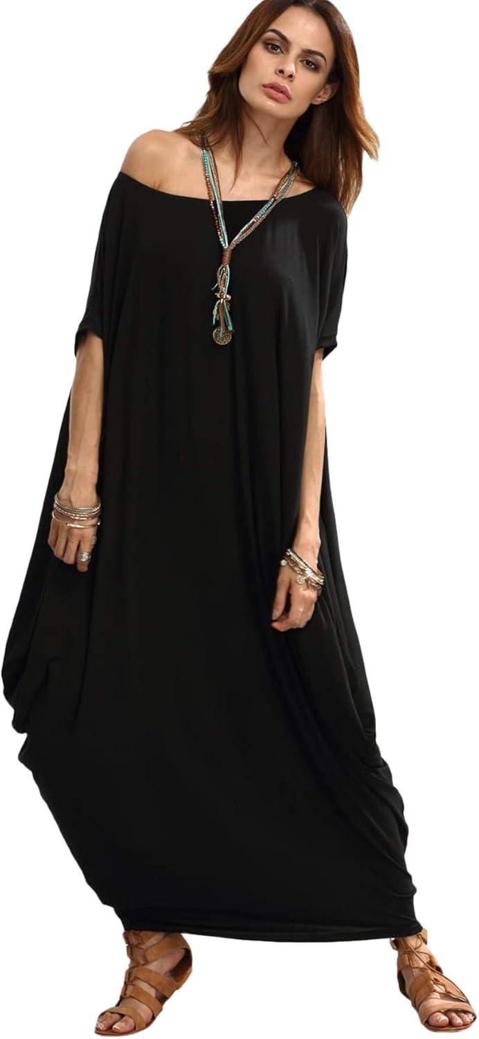 Verdusa Women's Caftan Harem Boat Neck Dolman Sleeve Oversized Maxi Dress Moo Moos