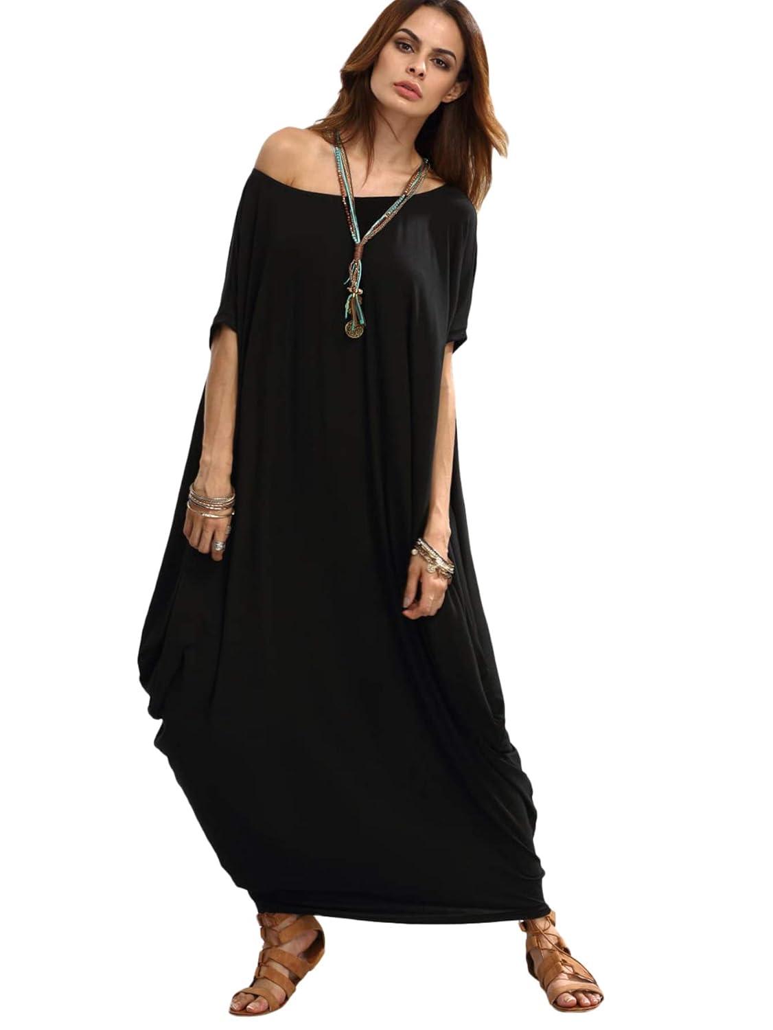 Verdusa Women's Caftan Harem Boat Neck Dolman Sleeve Oversized Maxi Dress Moo Moos