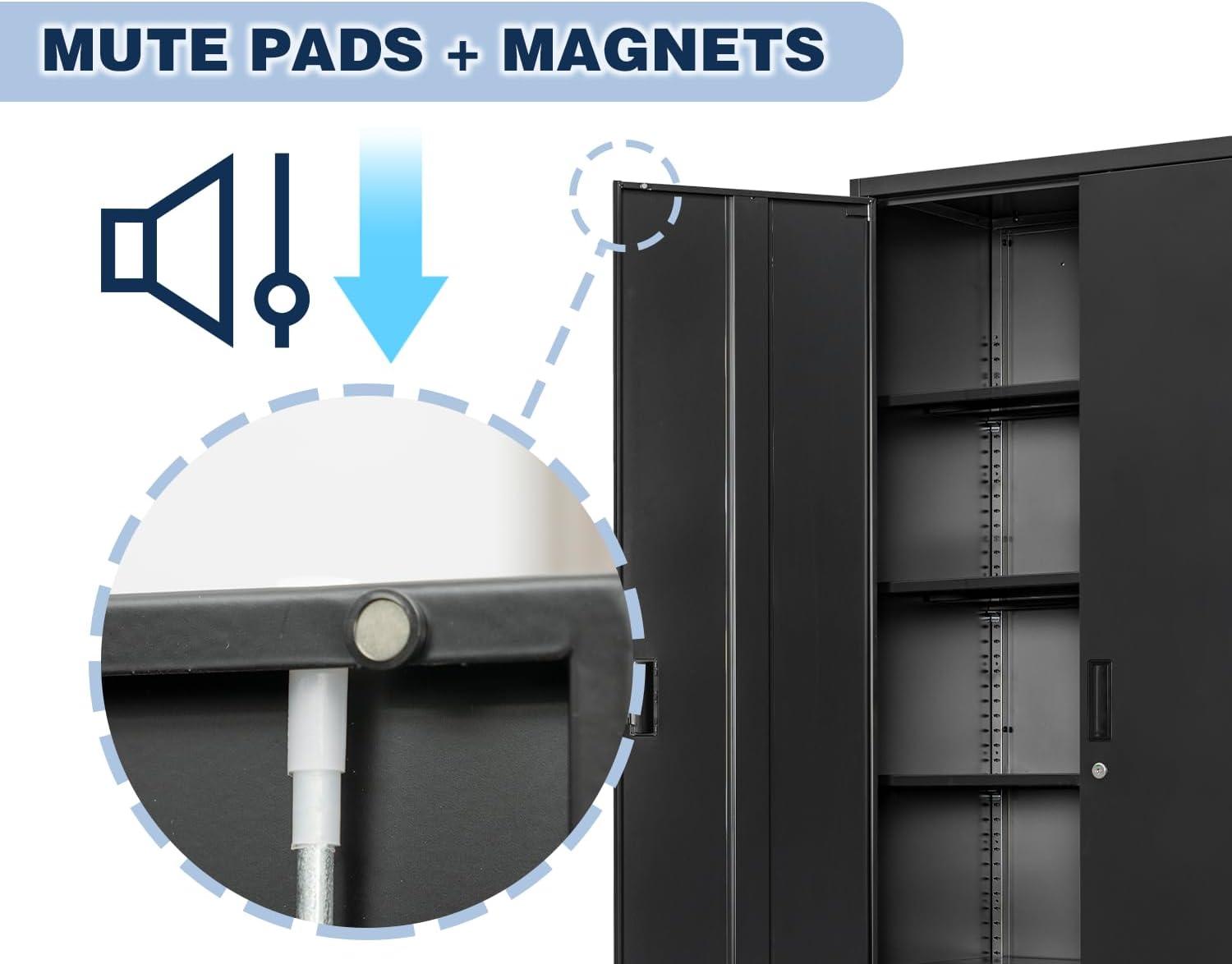 Metal Storage Cabinet, 36" H Locking Storage Cabinet with Adjustable Shelves, Steel Storage Cabinet for Garage, Home, Office, Utility Room-Black