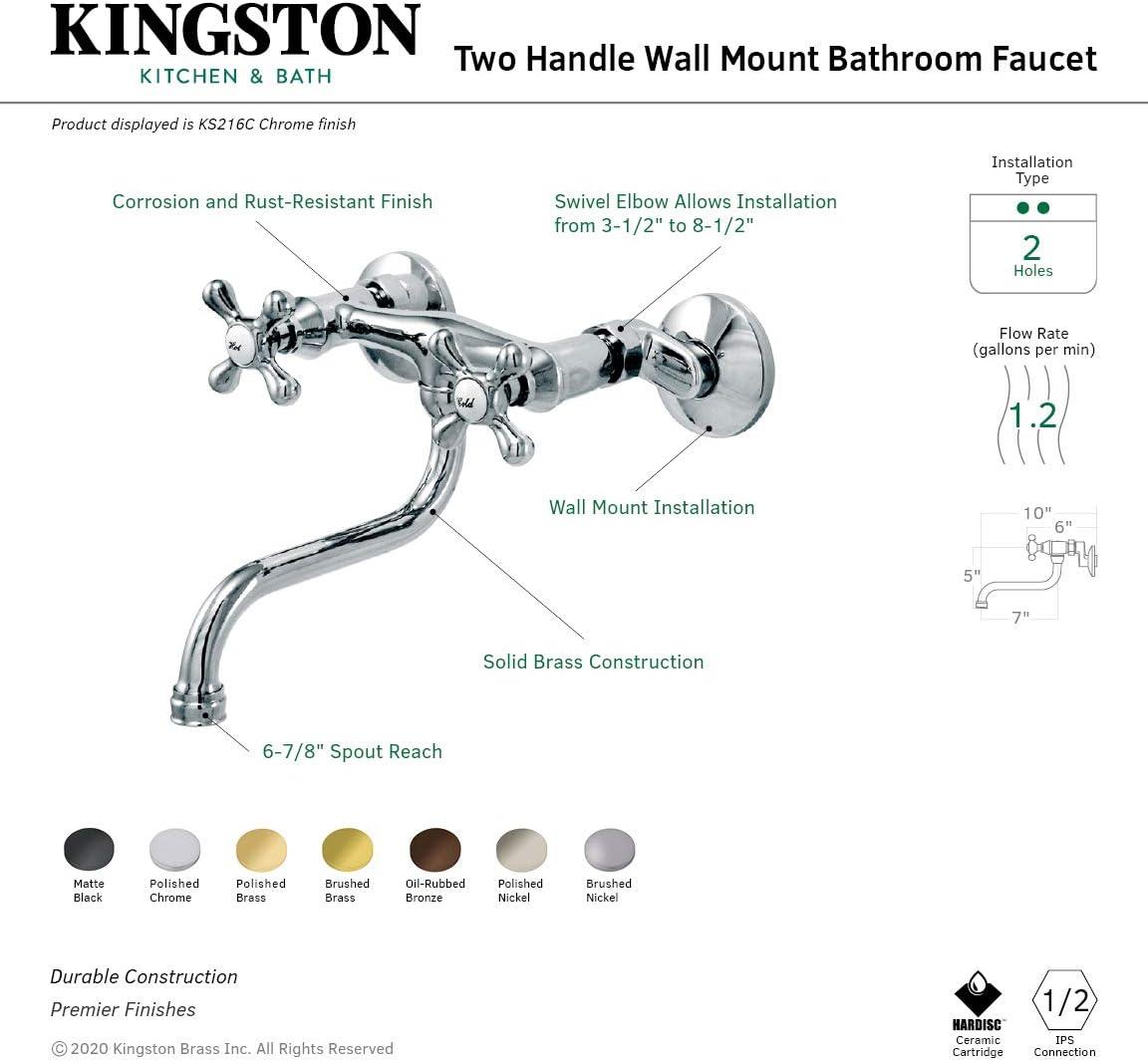 Kingston Brass Kingston Two-Handle 2-Hole Wall Mount Bathroom Faucet