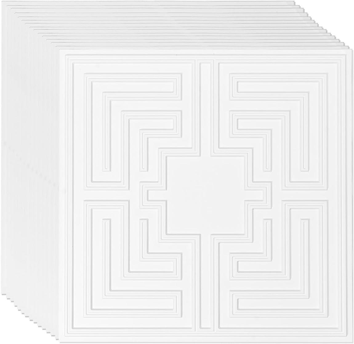 White 24x24 PVC 3D Textured Drop Ceiling Tiles, 12-Pack