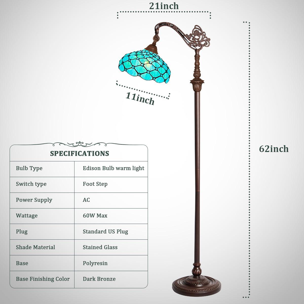 Bloomsbury Market 62" Tiffany-Style Seagrass Blue Beaded Stained Glass Floor Lamp - Adjustable Reading Light