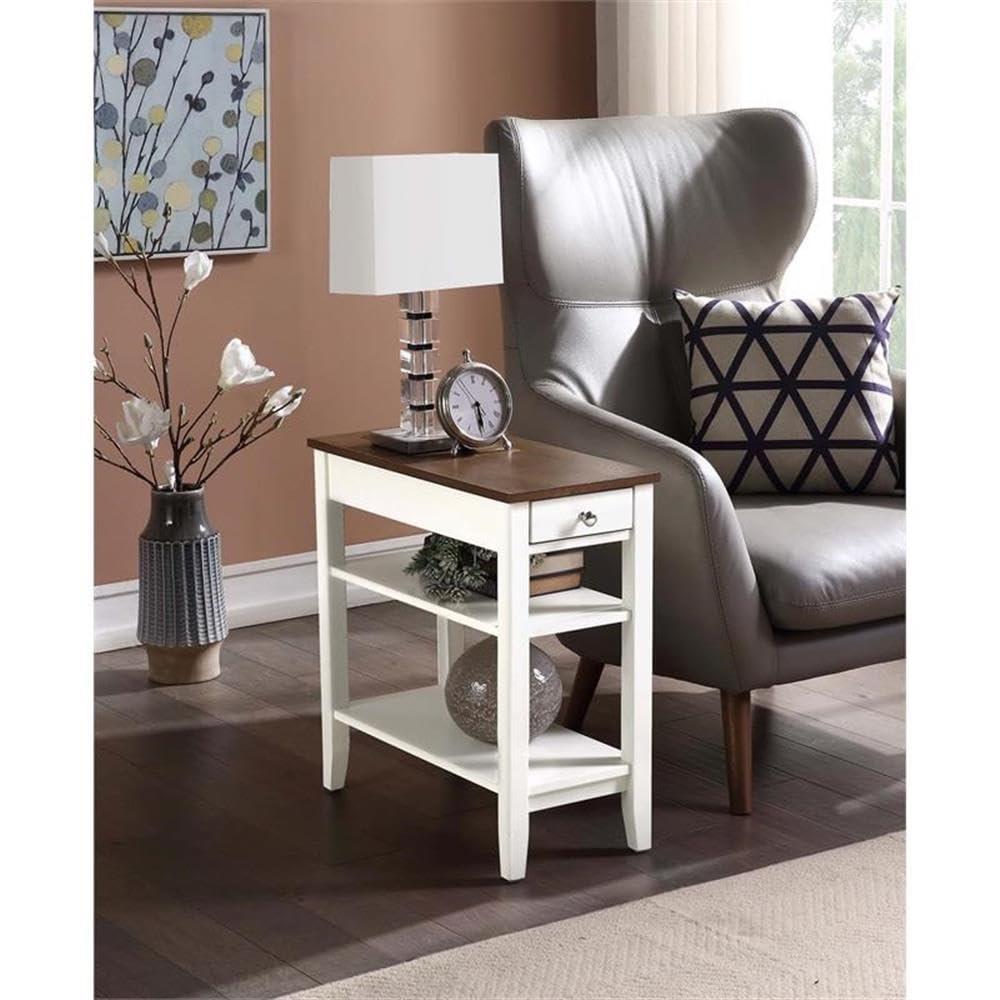 Convenience Concepts American Heritage 1 Drawer Chairside End Table with Shelves, Driftwood/White