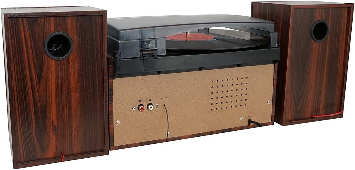 Mahogany Bluetooth Record Player Turntable with Stereo Speakers