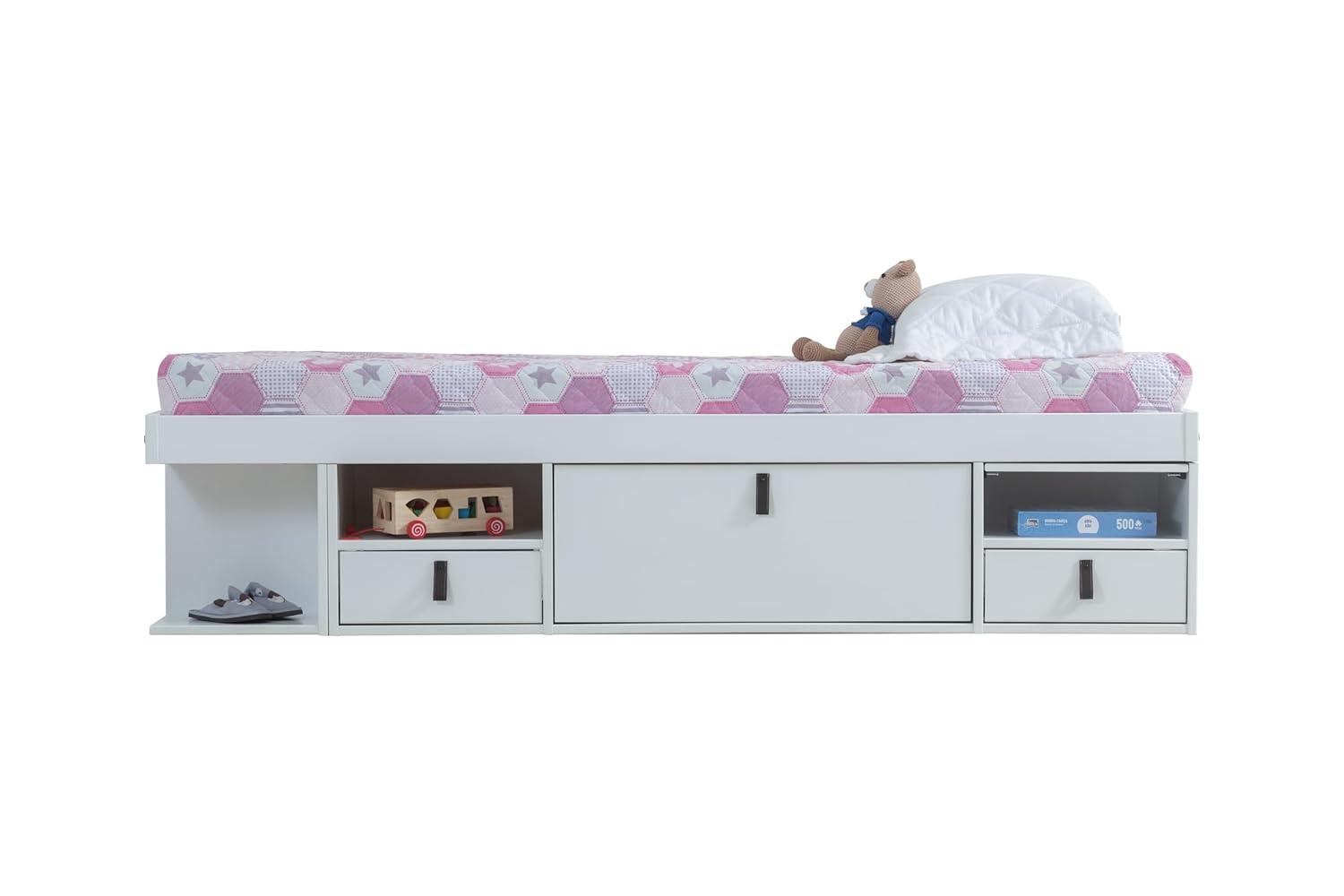 Memomad Bali Storage Platform Sturdy Bed Frame with Drawers and More (White Wood Twin Size)