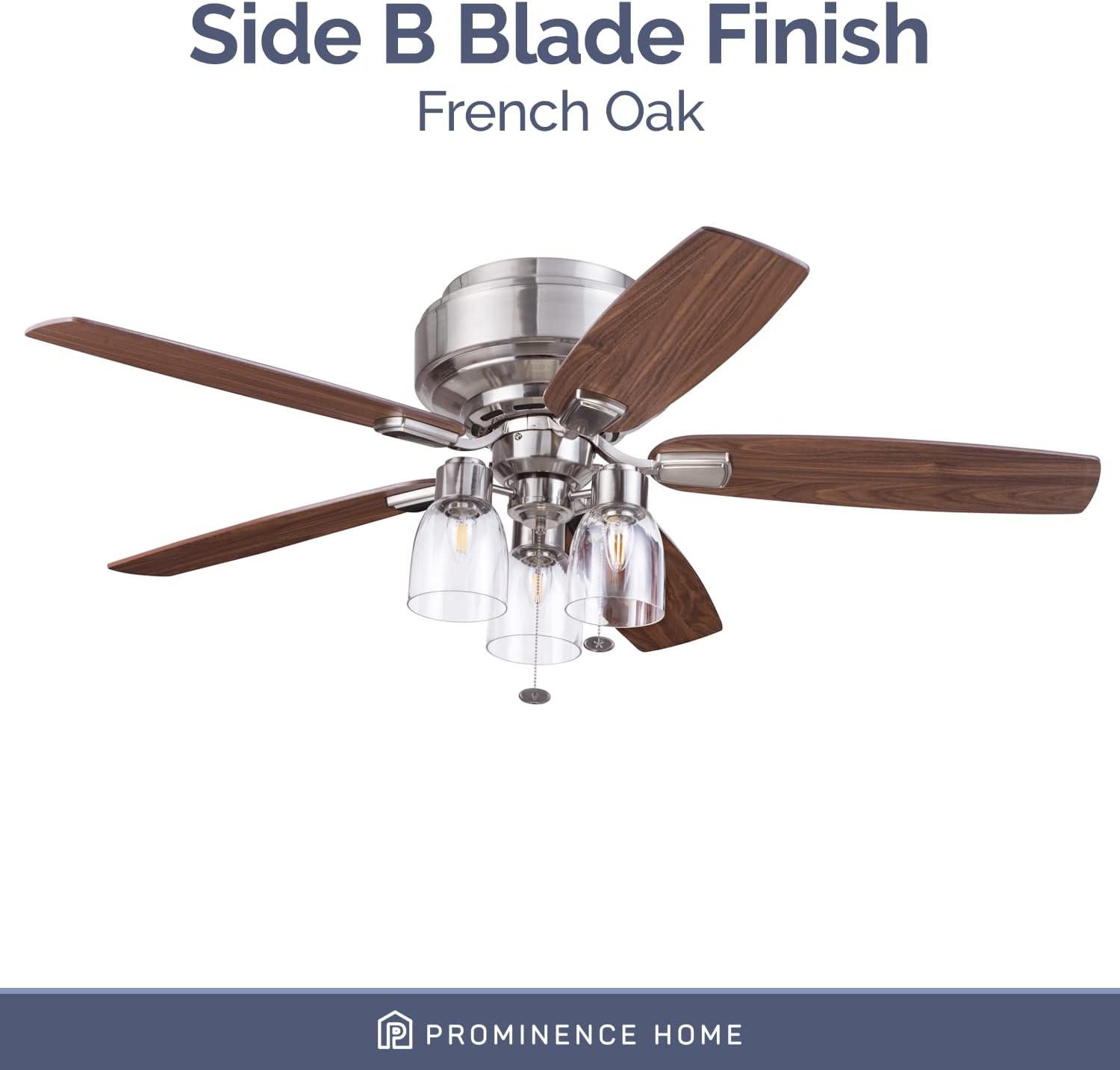 Prominence Home 51669-45 Magonia 52 in. Farmhouse Style Flush Mount LED Ceiling Fan with Light - Brushed Nickel