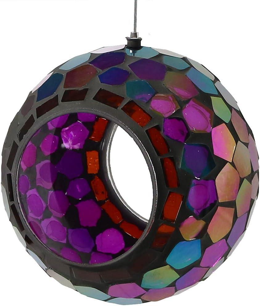 Sunnydaze Outdoor Garden Patio Round Glass with Mosaic Design Hanging Fly-Through Bird Feeder - 7"