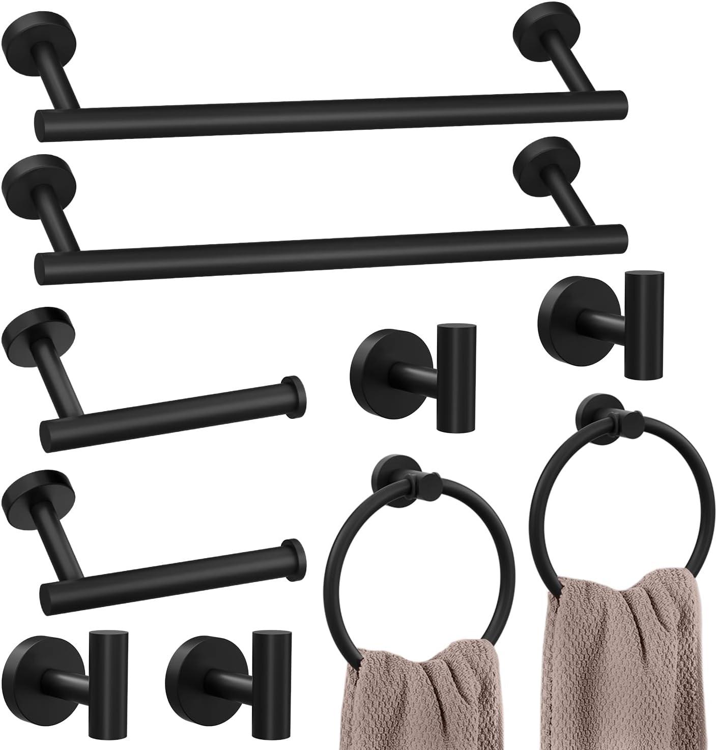 Matte Black Stainless Steel 10-Piece Bathroom Hardware Set