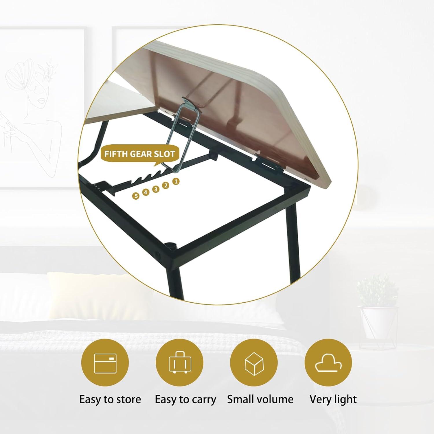 Bed Desk for Laptop, Foldable Laptop Table for Bed and Sofa, Bed Trays for Eating and Laptops with Cup Holder, 5 Levels of Adjustable Height
