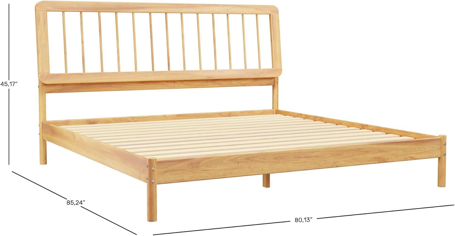 Mid-Century Modern Solid Wood King Spindle Bed – Natural Pine