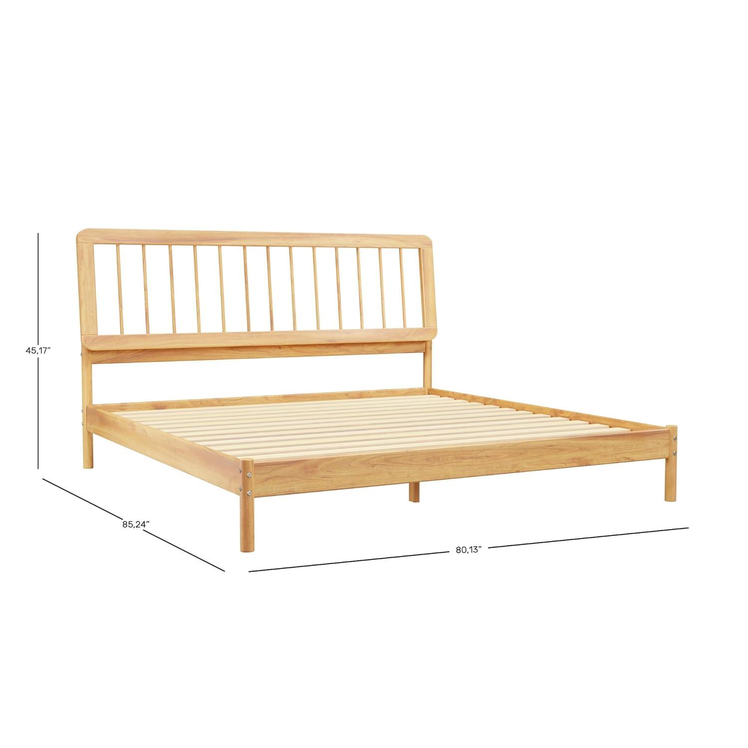 George Oliver Mid-Century Modern Solid Wood King Spindle Bed – Natural Pine