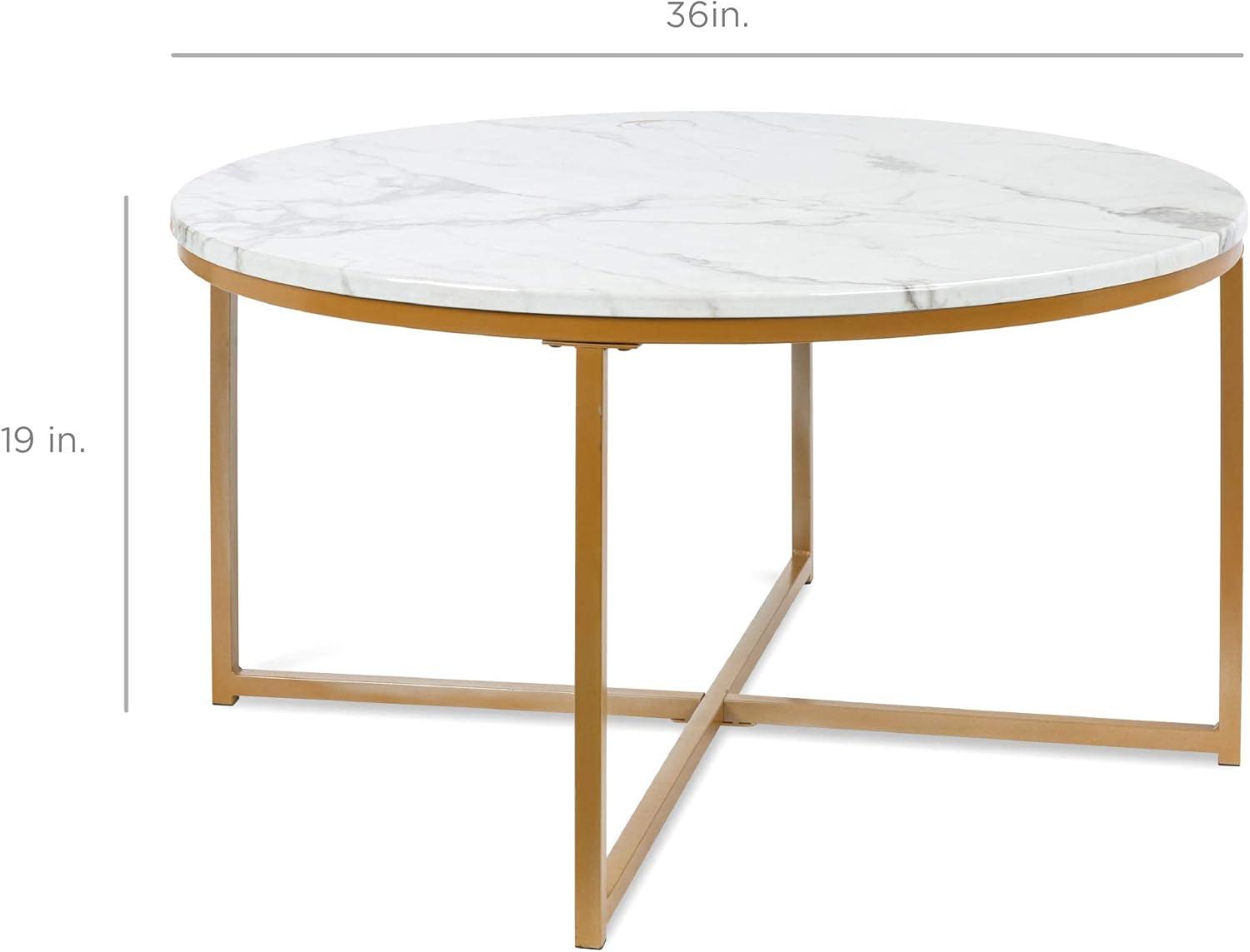 Elegant 36" Round Marble and Gold Metal Accent Coffee Table