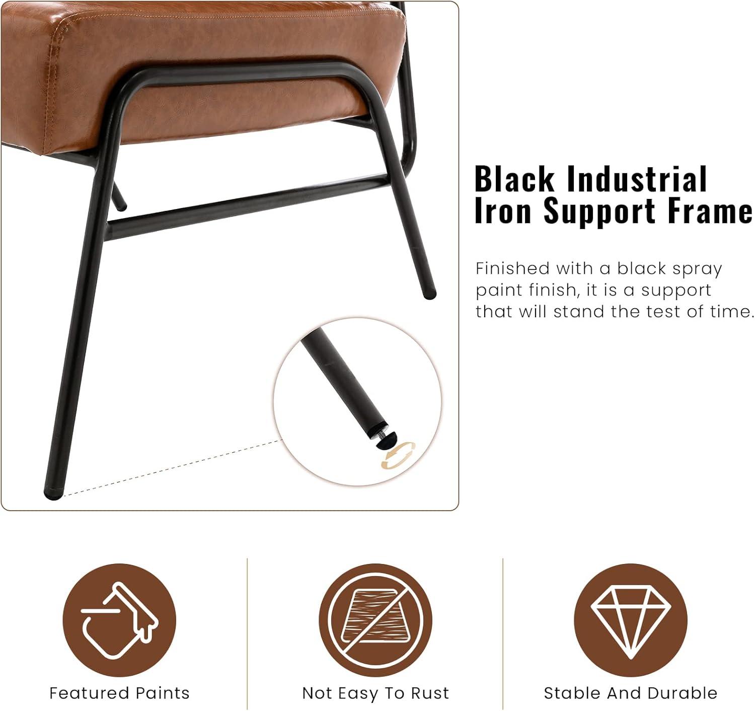 AWQM Faux Leather Accent Chair, Mid-Century Modern Armless Lounge Chair with Metal Frame Upholstered Waiting Room Chair,Office Chair Single Sofa Chairs for Living Room Bedroom,Brown
