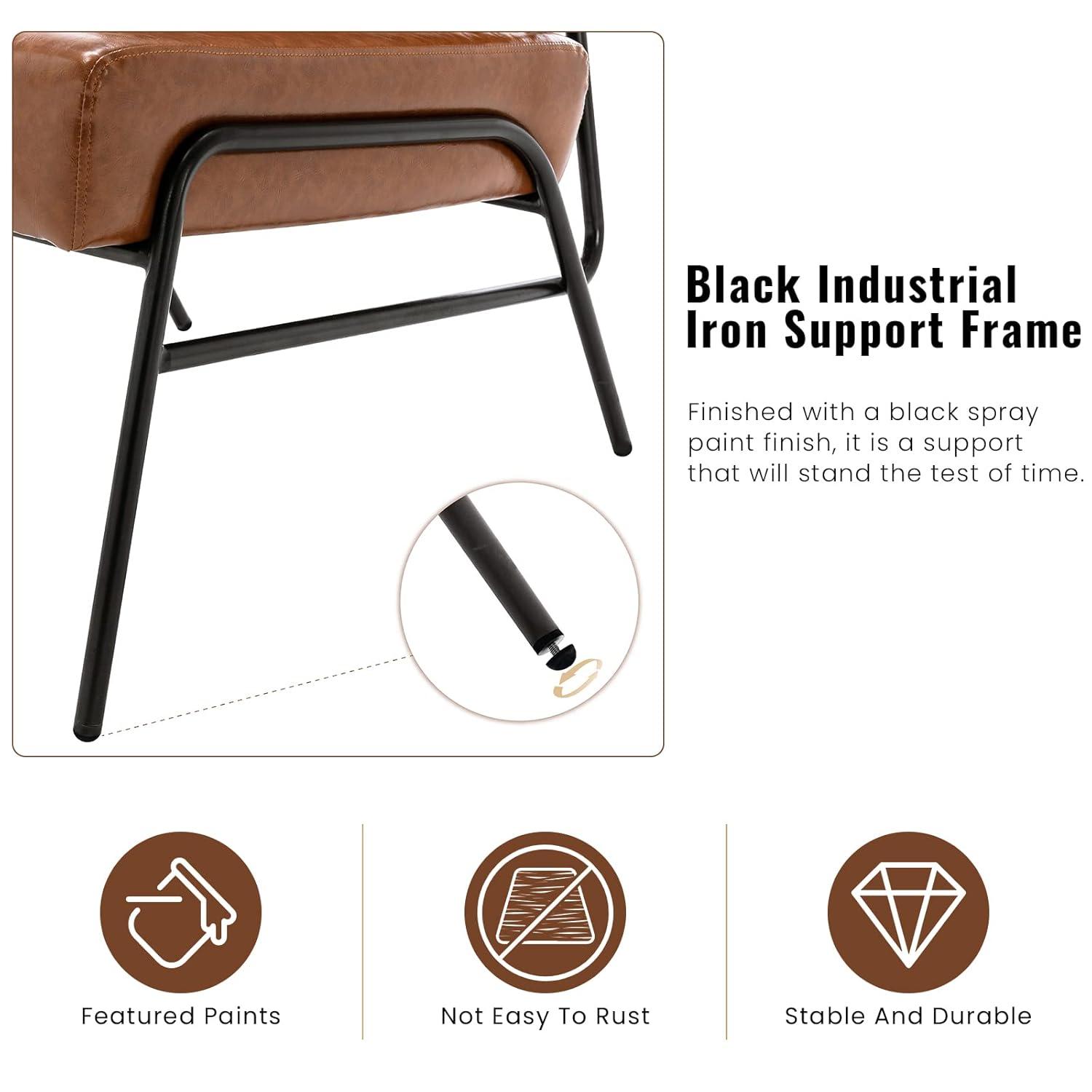 AWQM Faux Leather Accent Chair, Mid-Century Modern Armless Lounge Chair with Metal Frame Upholstered Waiting Room Chair,Office Chair Single Sofa Chairs for Living Room Bedroom,Brown