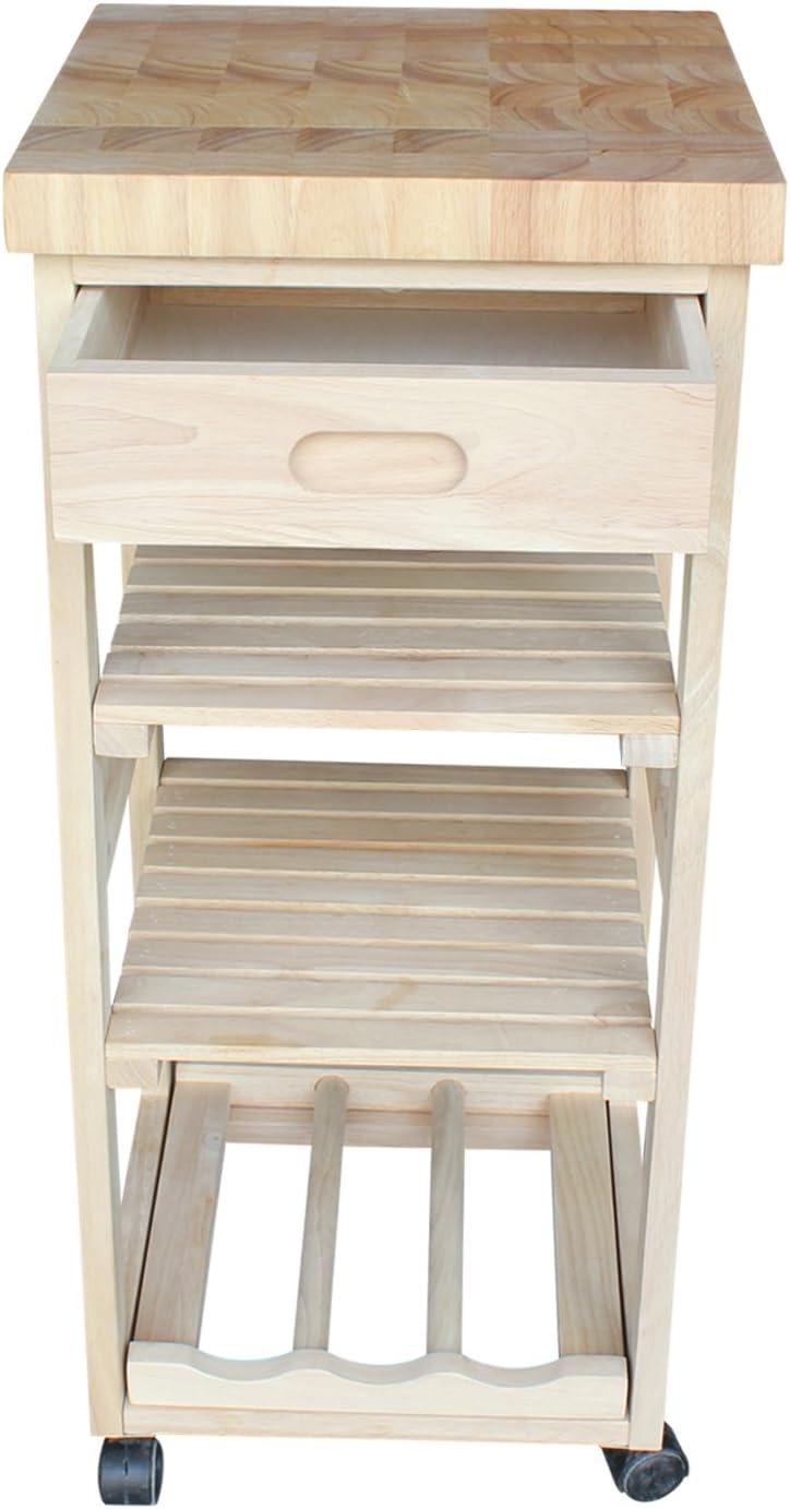 Solid Wood Unfinished Butcher Block Kitchen Cart with Wine Storage