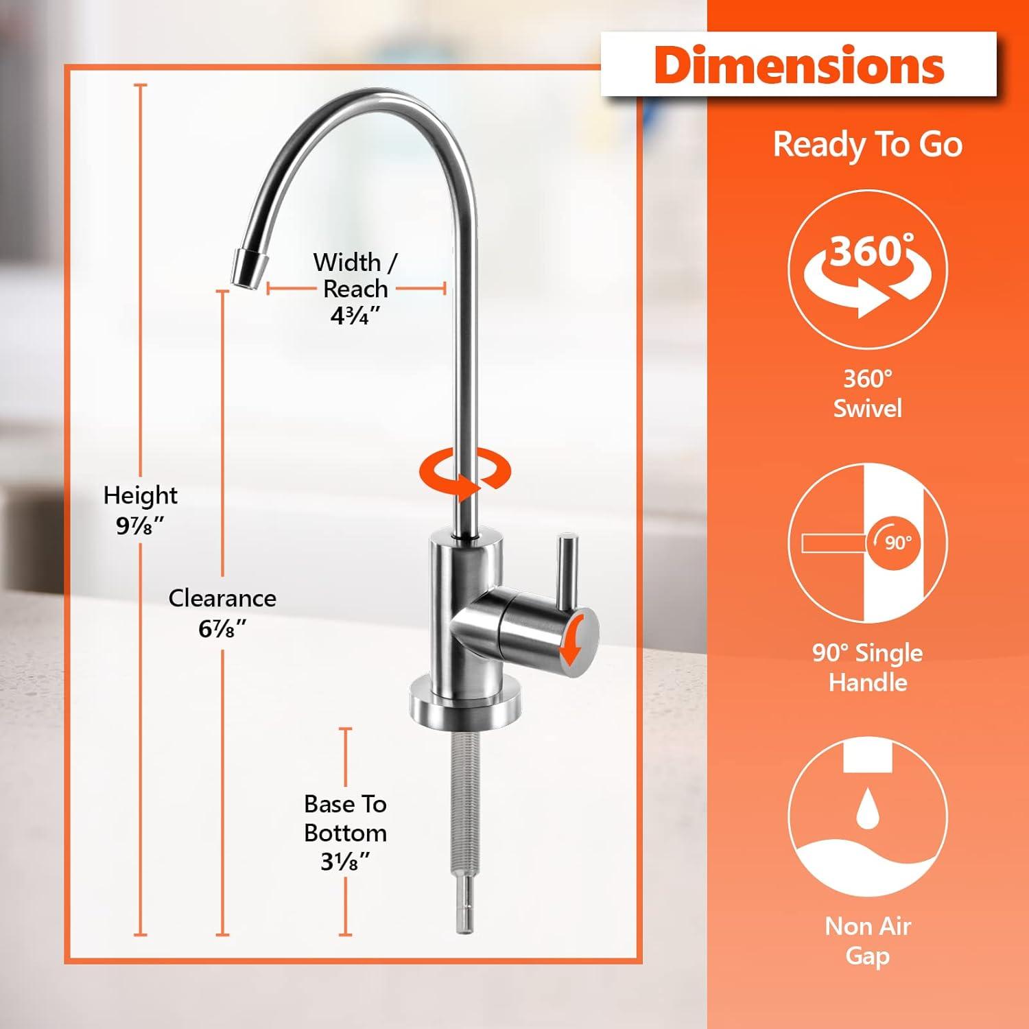 Express Water Modern Water Filter Faucet – Chrome – Drinking Water Faucet – Reverse Osmosis Filtration System and Kitchen Sink Beverage Faucet – Simple 3-Piece Easy Install Faucet