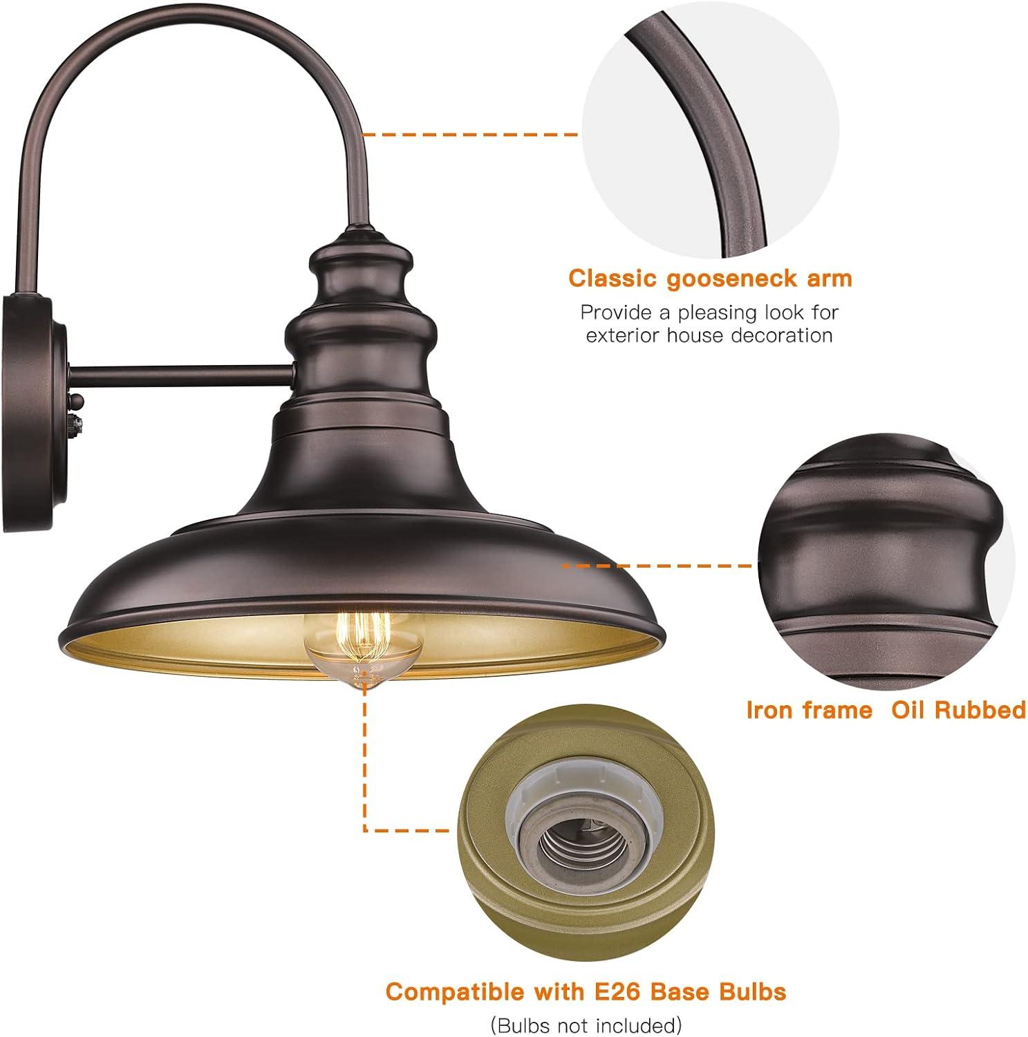 VIANIS Dusk to Dawn Barn Lights, 2 Pack Brown Gooseneck Outdoor Light Fixture, Farmhouse Outdoor Wall Lights for House, Porch, Entryway, Garage