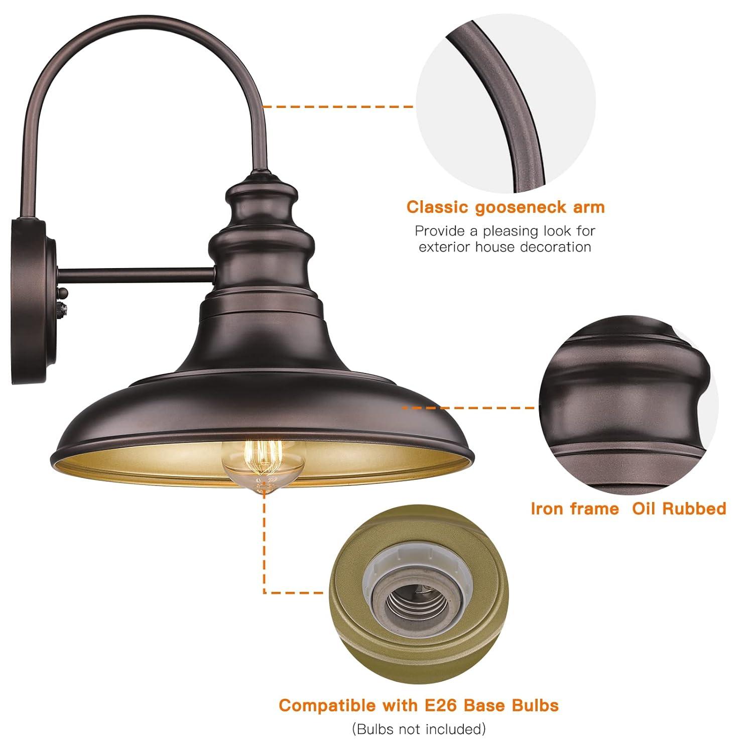 VIANIS Dusk to Dawn Barn Lights, 2 Pack Brown Gooseneck Outdoor Light Fixture, Farmhouse Outdoor Wall Lights for House, Porch, Entryway, Garage