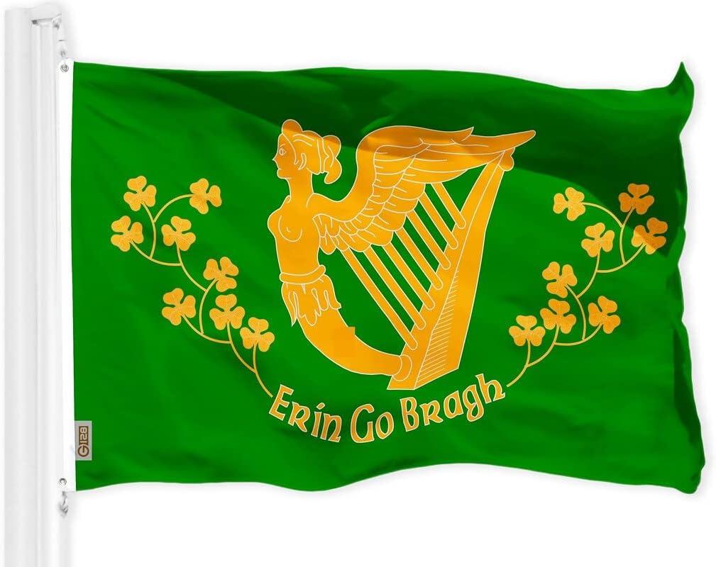 G128 Ireland Erin Go Bragh Flag | 3x5 Ft | Printed 150D Polyester - Indoor/Outdoor, Vibrant Colors, Brass Grommets, Quality Polyester, Much Thicker More Durable Than 100D 75D Polyester