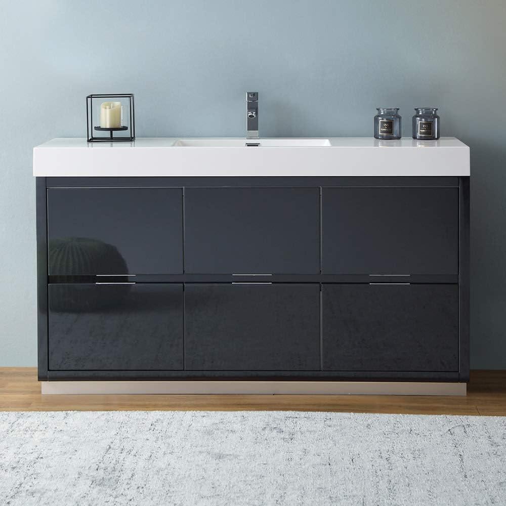 Valencia 60" Freestanding Single Modern Bathroom Vanity with Ingegrated Sink - Faucet Not Included