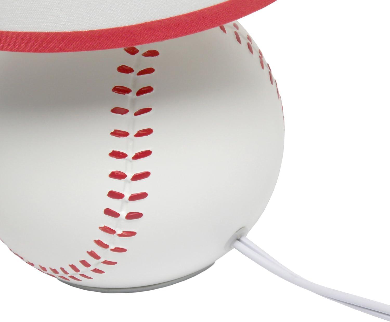 Simple Designs 10.7" SportsLite Mini Baseball Table Lamp Mancave White and Red