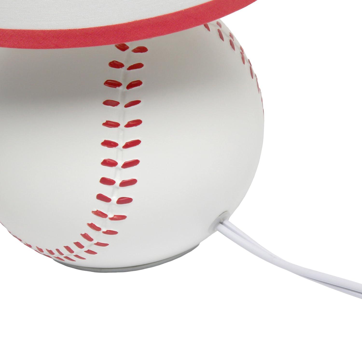 Simple Designs 10.7" SportsLite Mini Baseball Table Lamp Mancave White and Red
