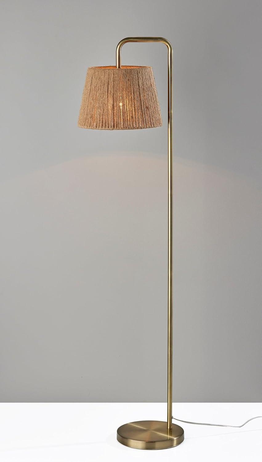 Adesso Tahoma Floor Lamp Antique Brass: Rustic Charm, 59" Tall, Light Brown Rope Shade, UL Listed