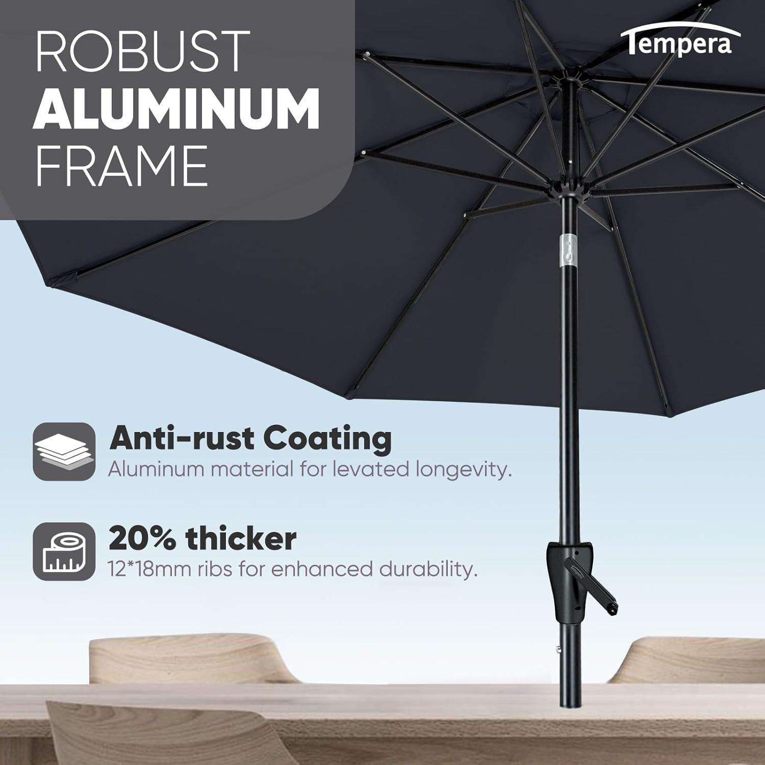 Tempera Patio Market Outdoor Table Umbrella with Push Button Tilt and Crank,Large Sun Umbrella with Sturdy Pole&Fade resistant canopy,Easy to set