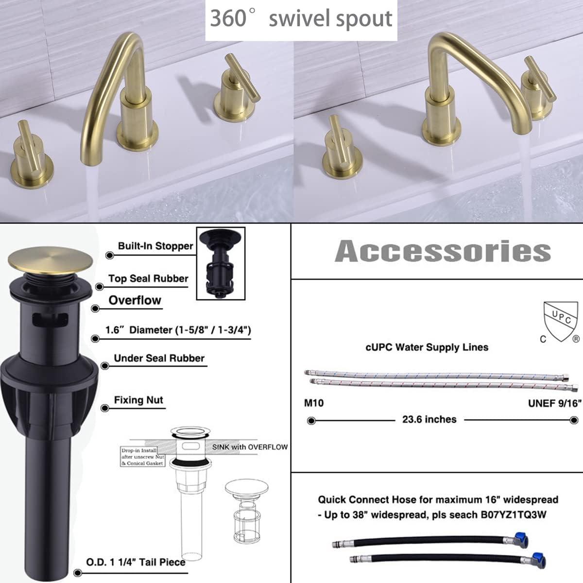 Brushed Gold Brass 8-Inch 2-Handle Bathroom Faucet Set