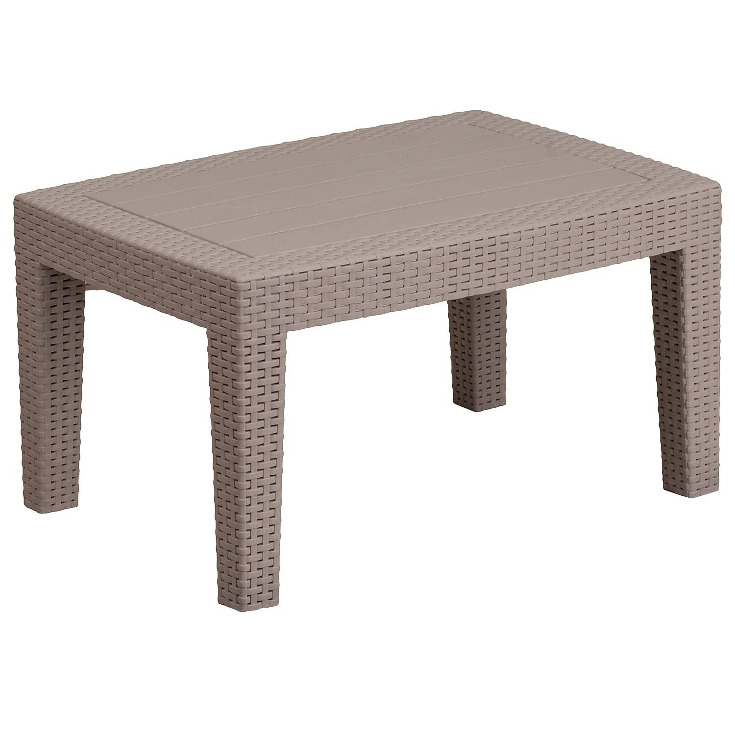 Merrick Lane 4 Piece Dark Gray Faux Rattan Patio Furniture Set with 2 Chairs and Sofa with Removable Light Gray Cushions and Table