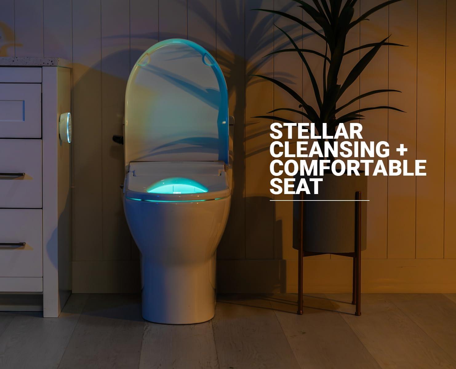 Crown Elongated Bidet Toilet Seat, Endless Warm Water, Strong Spray, Backlit Remote, Multi-color LED, Ultra Slim, Stainless Steel Nozzle, Sittable Lid, 3 Year Warranty
