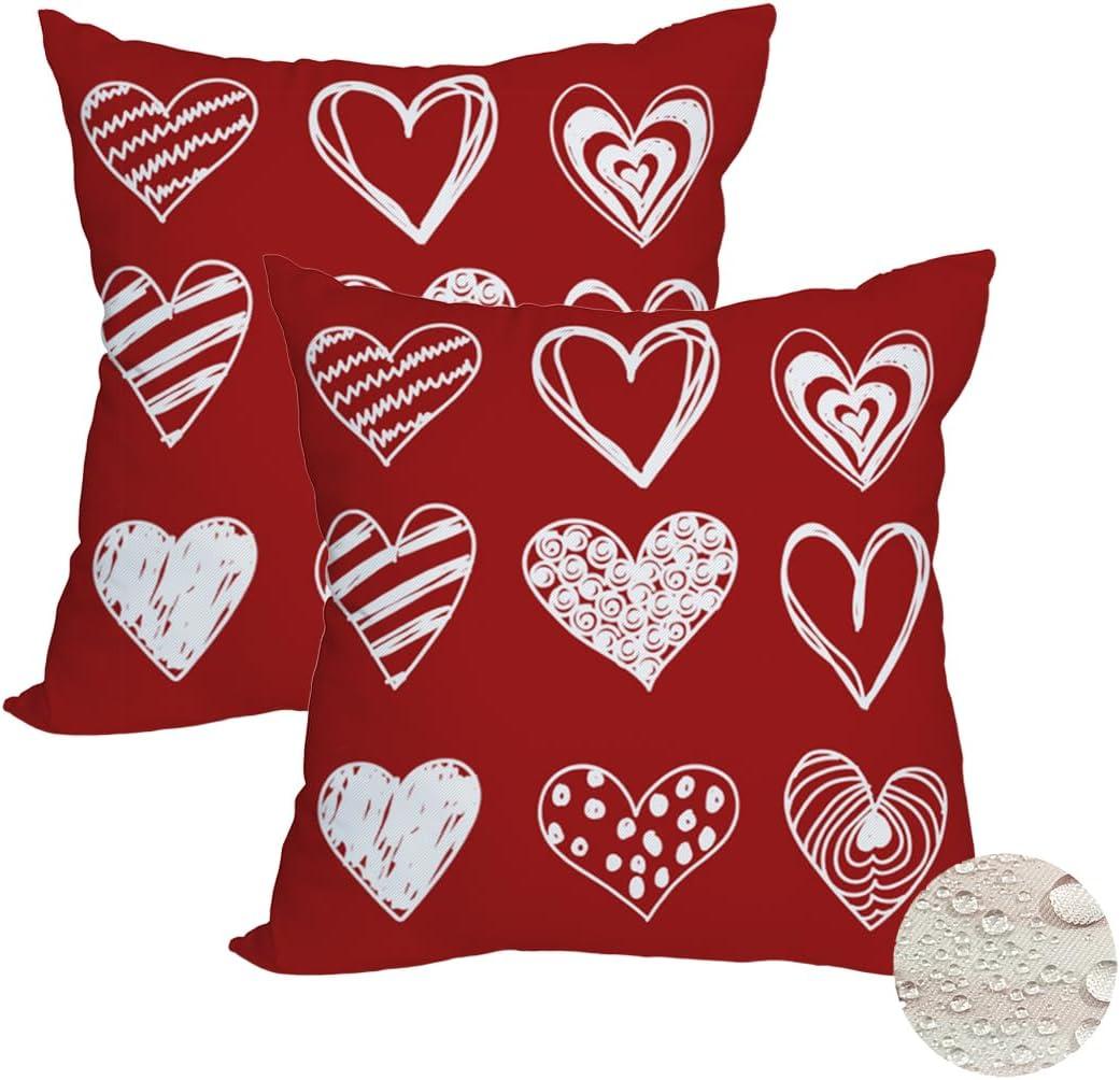 Red and White Polyester Valentine's Day Heart Pillow Covers 18x18 Inch Set