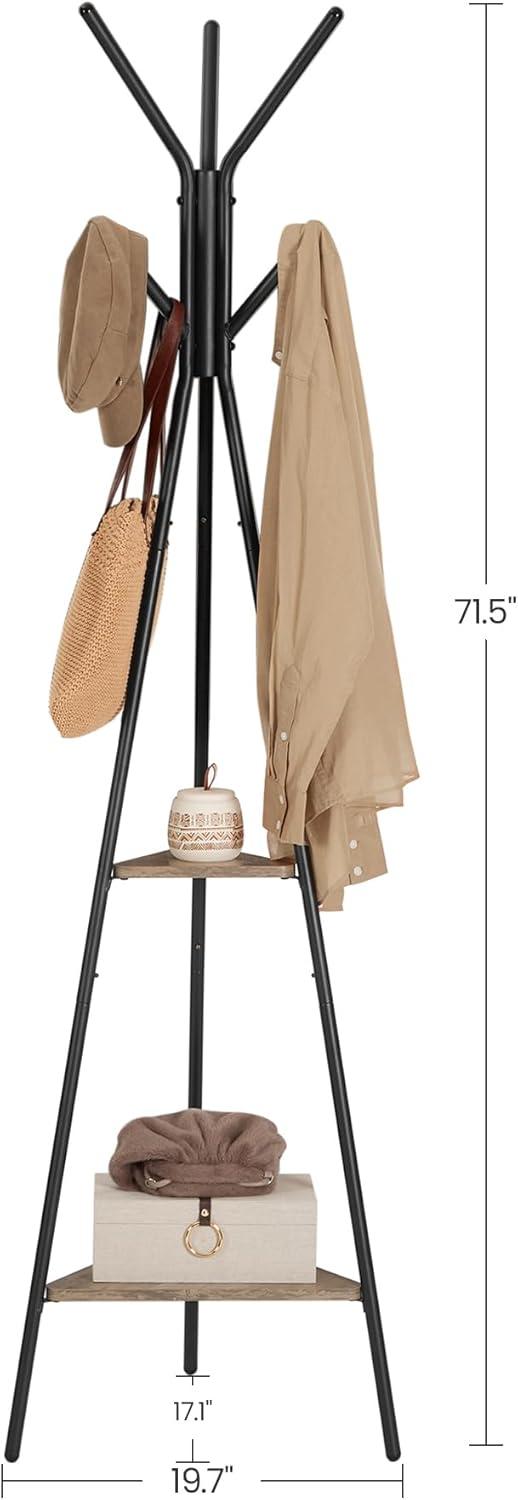 Coat Rack Freestanding Coat Hanger Stand Hall Tree with 2 Shelves for Clothes Hat Bag Industrial Style Greige and Black