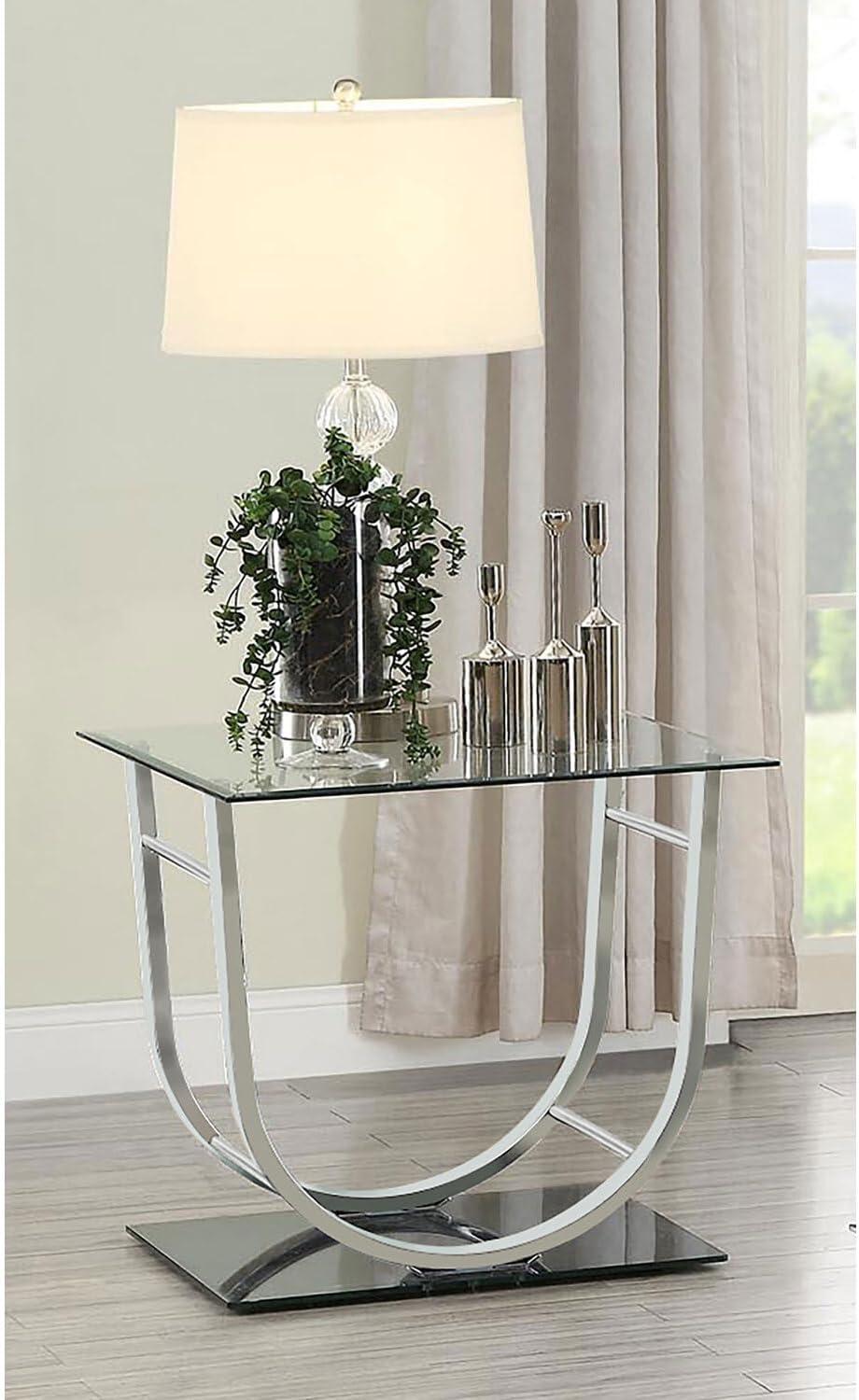 Contemporary Square Glass Top Chrome End Table