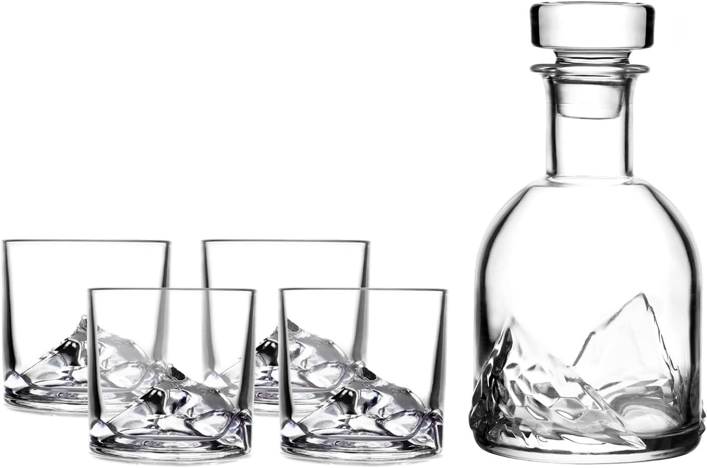 Mount Everest Crystal Whiskey Decanter Set with 4 Glasses