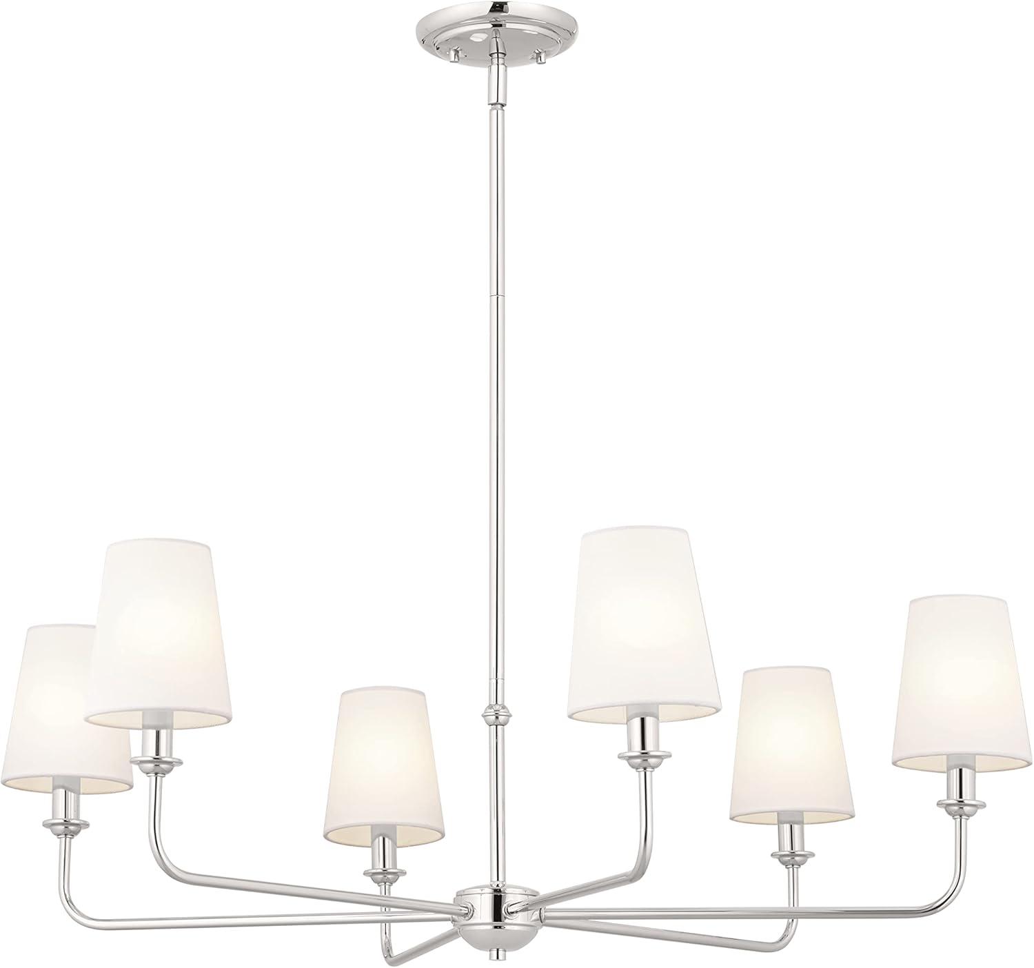 Elegant Pallas 6-Light Chandelier in Polished Nickel with White Linen Shades