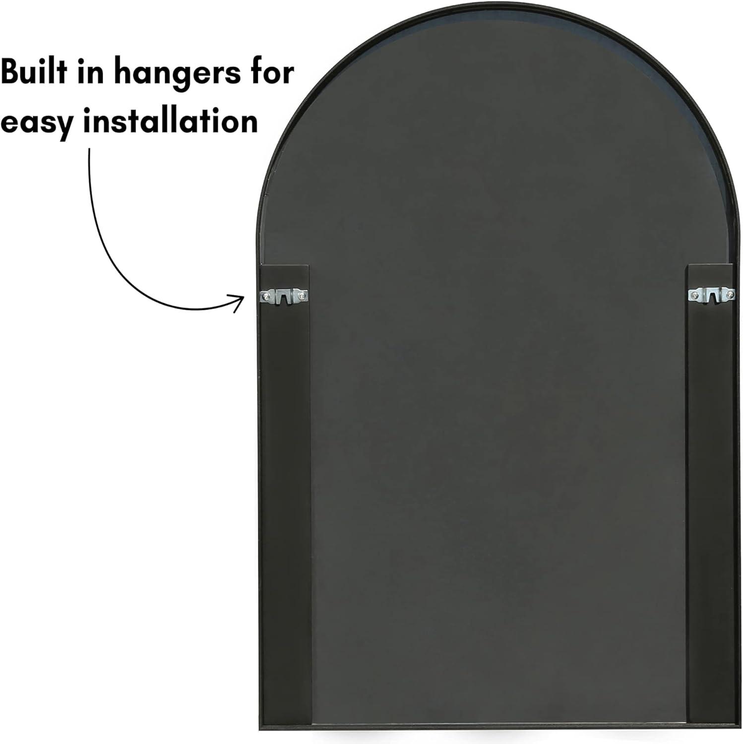 Black Aluminum Framed Arched Wall Mirror, 20x30 Inch