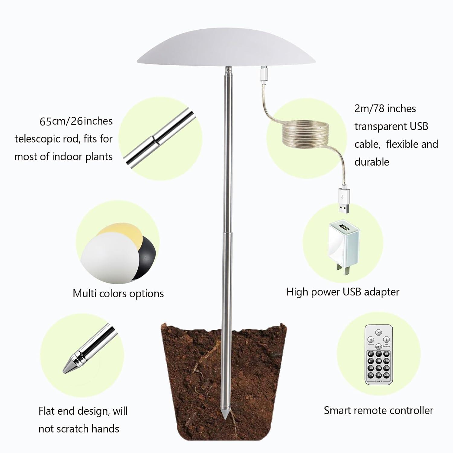 LED Grow Lights for Indoor Plants 2 Pack, Smart Full Spectrum USB Small Plant Lights with Remote, Height Adjustable, Auto On/Off Timer, Ideal for Home Decoration