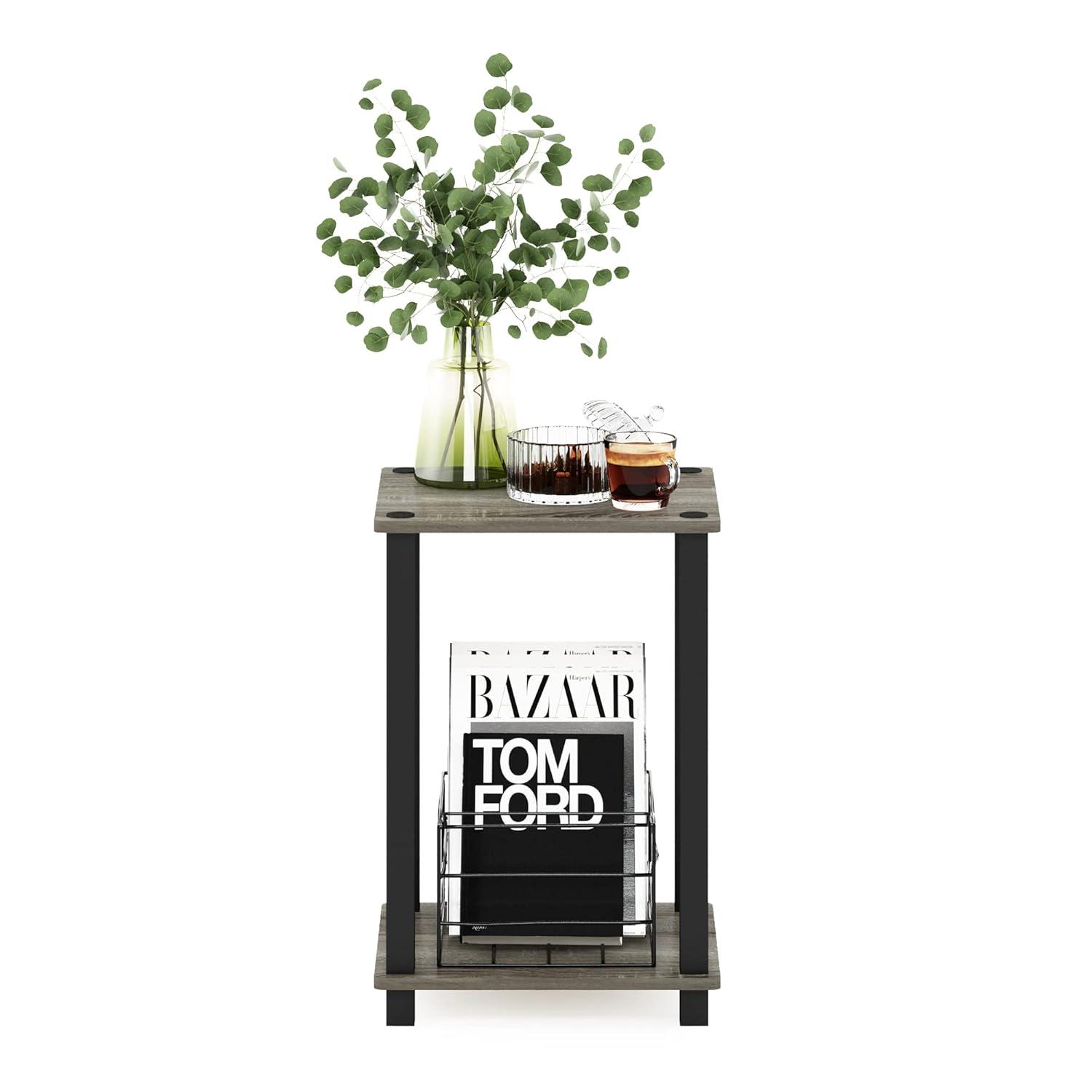 Furinno Simplistic End Table, Small, French Oak/Black