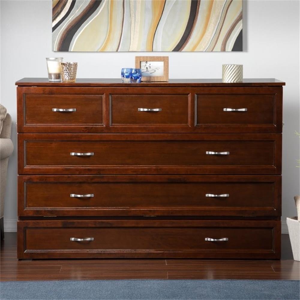 Queen Deerfield Murphy Bed Chest with Charging Station Walnut - AFI: Space-Saving Design, No Box Spring Needed