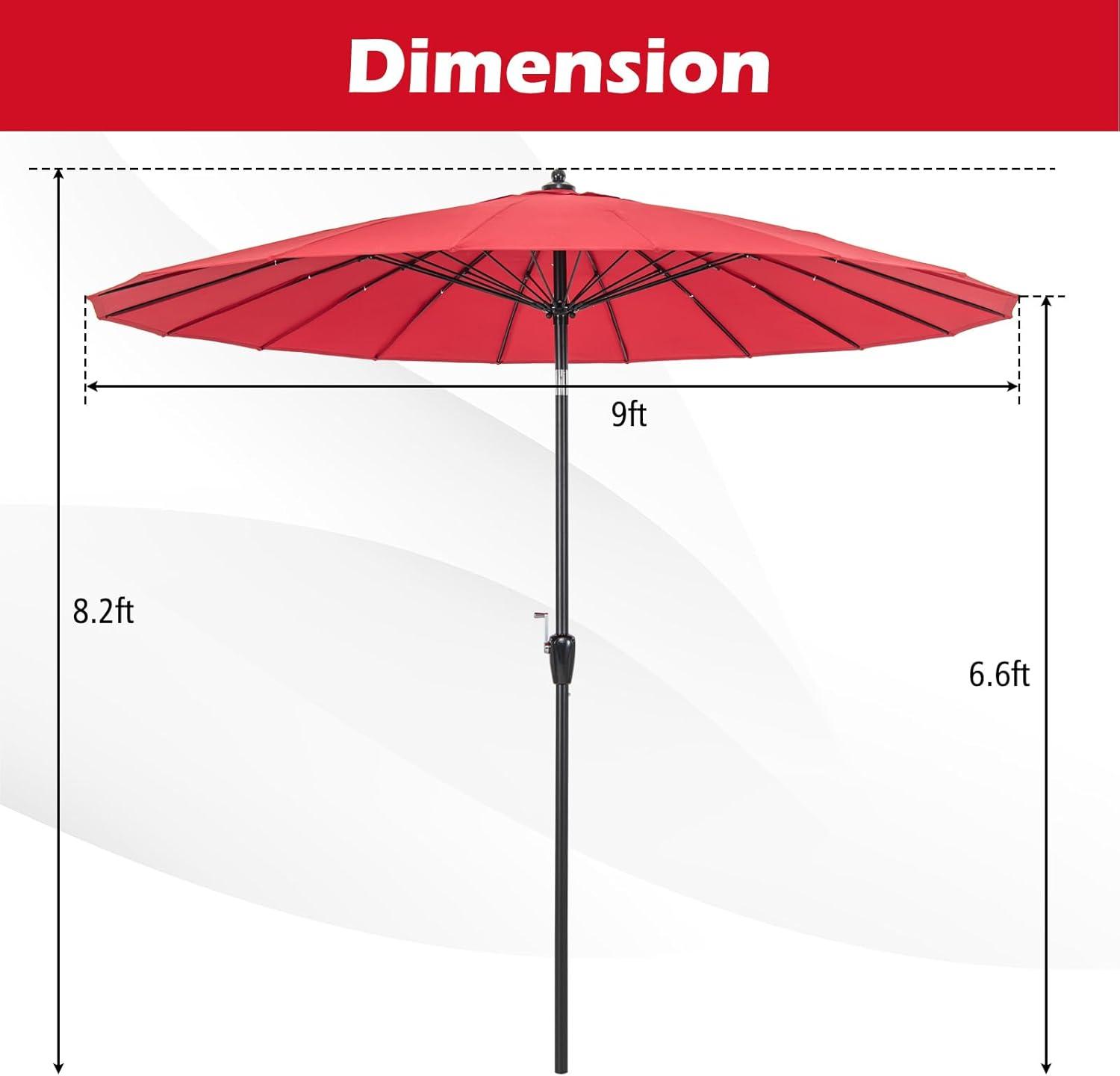 Spaco 9 Feet Round Patio Umbrella with 18 Fiberglass Ribs-Wine, Patio Offset Umbrella with Easy Tilt Adjustment, Outdoor Cantilever Hanging Umbrella