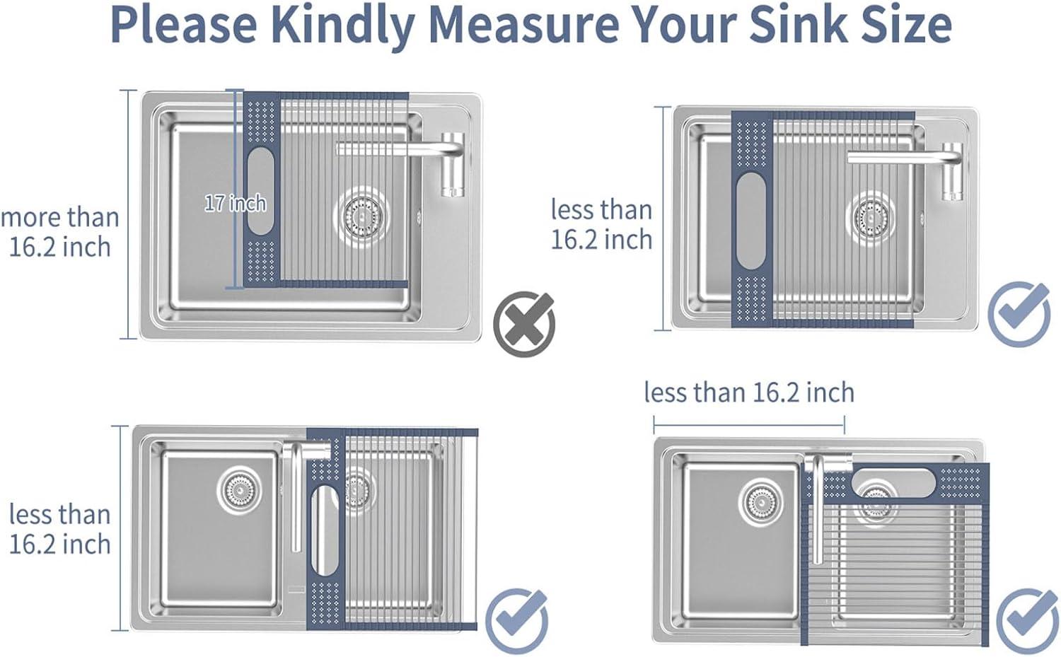 THE GLAMOUR BOUTIQUES Roll Up Dish Drying Rack 17.5" X 15.2" Over The Sink Dish Drying Rack, Multi-Purpose Kitchen Rolling Dish Drainer Foldable SUS 304 Stainless Steel Dish Drying Rack