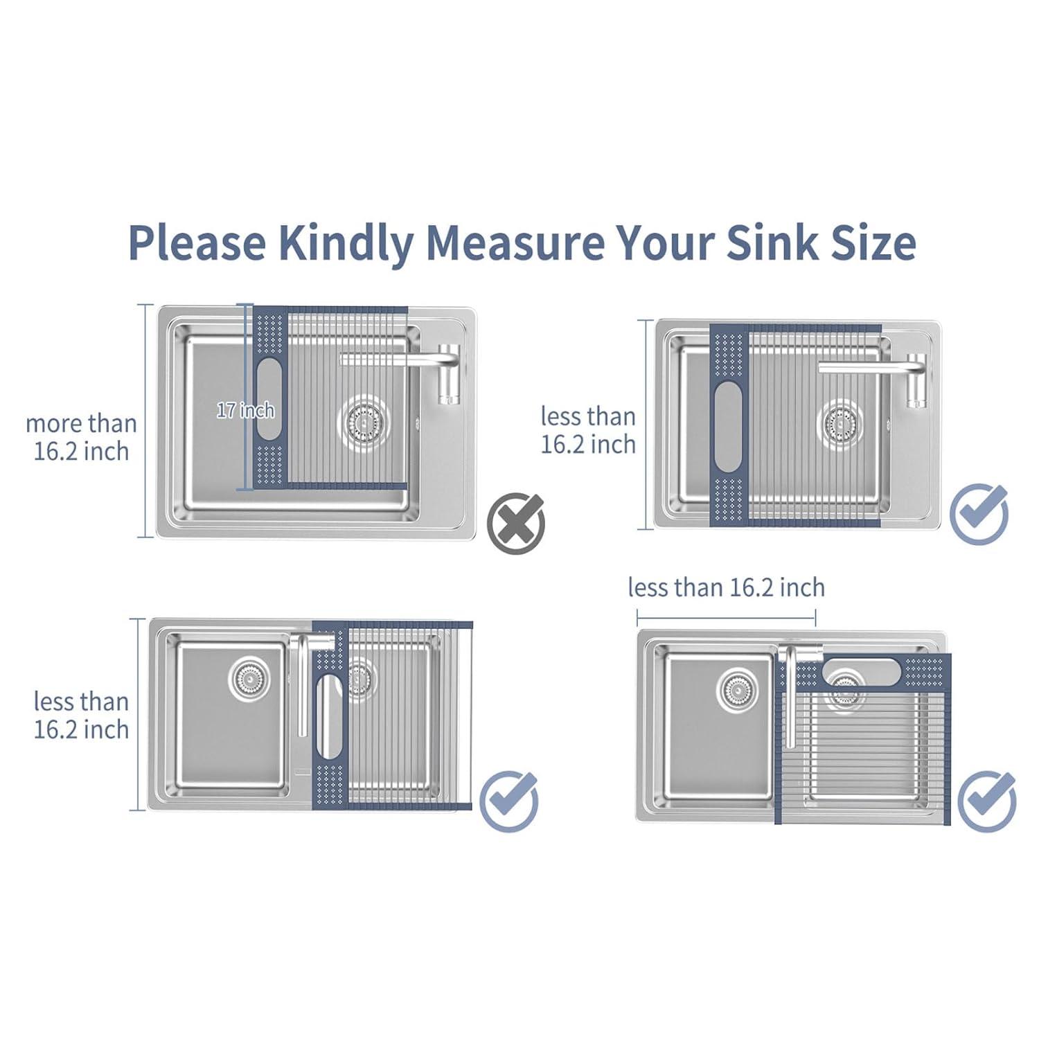 THE GLAMOUR BOUTIQUES Roll Up Dish Drying Rack 17.5" X 15.2" Over The Sink Dish Drying Rack, Multi-Purpose Kitchen Rolling Dish Drainer Foldable SUS 304 Stainless Steel Dish Drying Rack