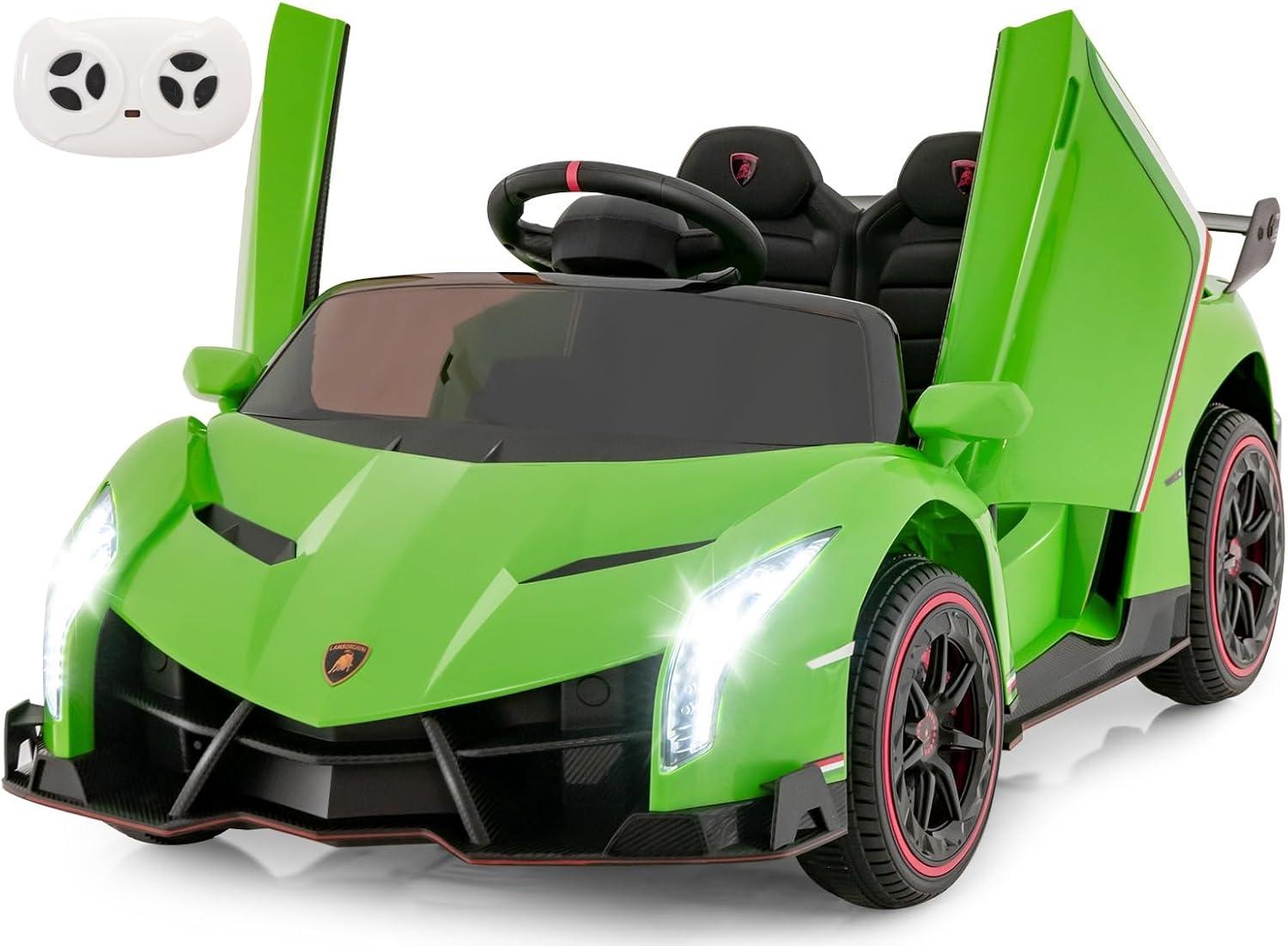 OLAKIDS 2 Seater Kids Ride on Car, 12V 4WD Licensed Lamborghini Veneno Powered Electric Vehicle with Hydraulic Doors, Rocking Mode, Adjustable Speeds, Remote Control, MP3, Headlight