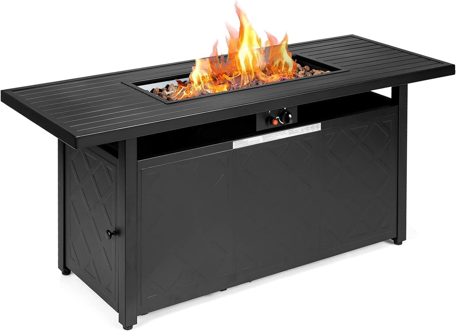 DEXTRUS 57 Inch Propane Outdoor Firetable 50000 BTU Gas Fire Pit with Ignition Systems for Patio Garden Backyard (Black)