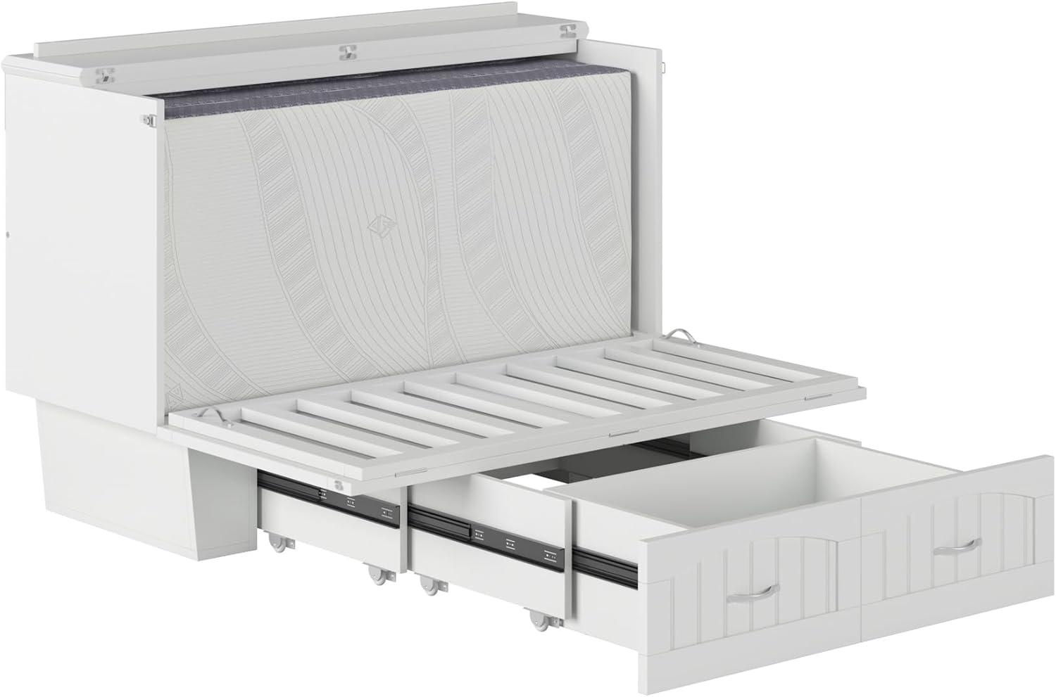 Nantucket Full Size Wood Murphy Bed Chest w/Mattress & Built-in Charger in White